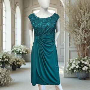 Collection Dressbarn Women's Dress Size 12 Teal Sequin Lace Bodice NWT!